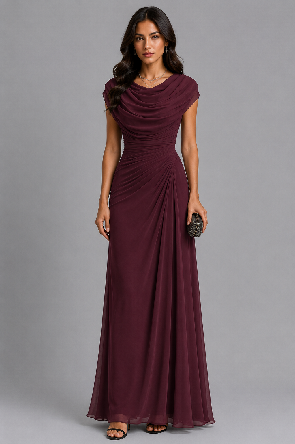 Elegantes Abendkleid Damen mit Wickeloptik und fließendem Wasserfallausschnitt - 7 - Annoboutique