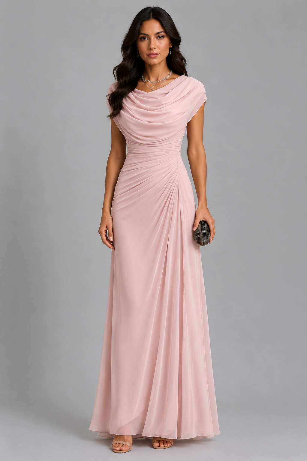 Elegantes Abendkleid Damen mit Wickeloptik und fließendem Wasserfallausschnitt - 8 - Annoboutique