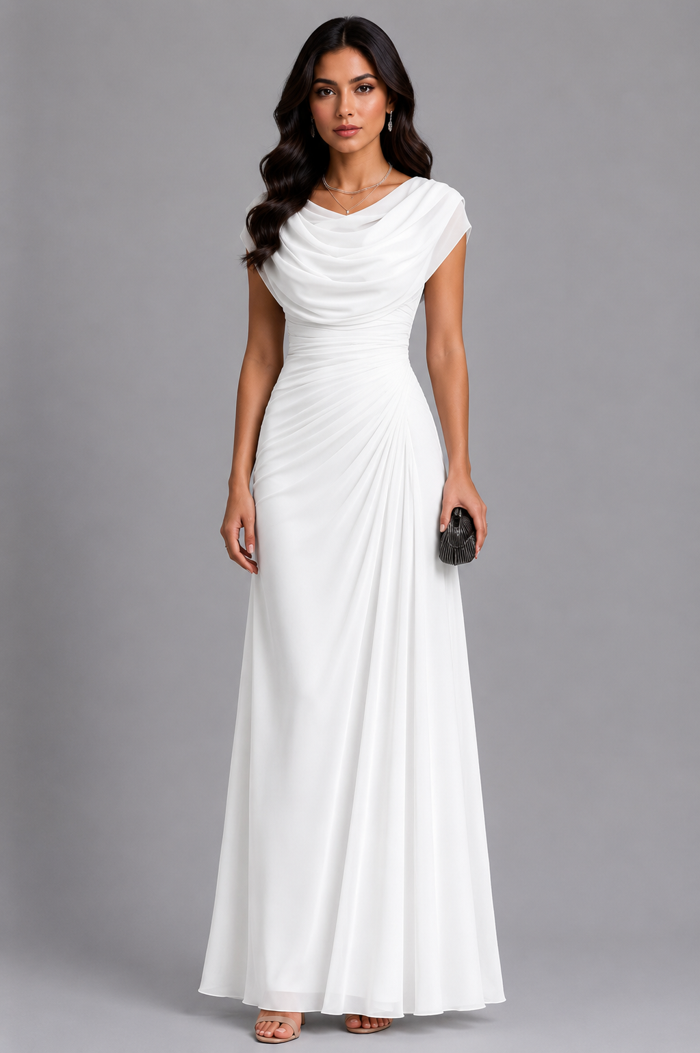 Elegantes Abendkleid Damen mit Wickeloptik und fließendem Wasserfallausschnitt - 9 - Annoboutique