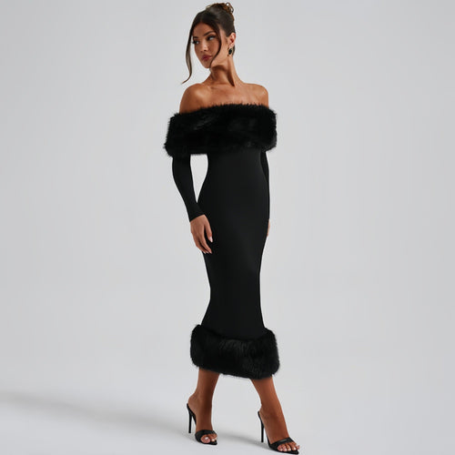 Abendkleid Damen mit Off-Shoulder-Ausschnitt und langen Ärmeln - 1 - Annoboutique