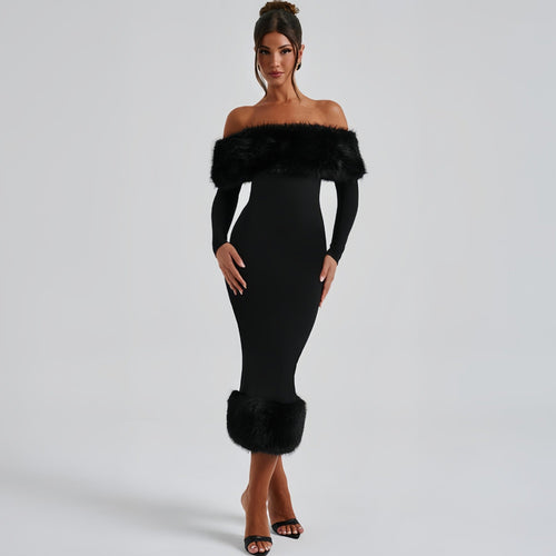 Abendkleid Damen mit Off-Shoulder-Ausschnitt und langen Ärmeln - 2 - Annoboutique