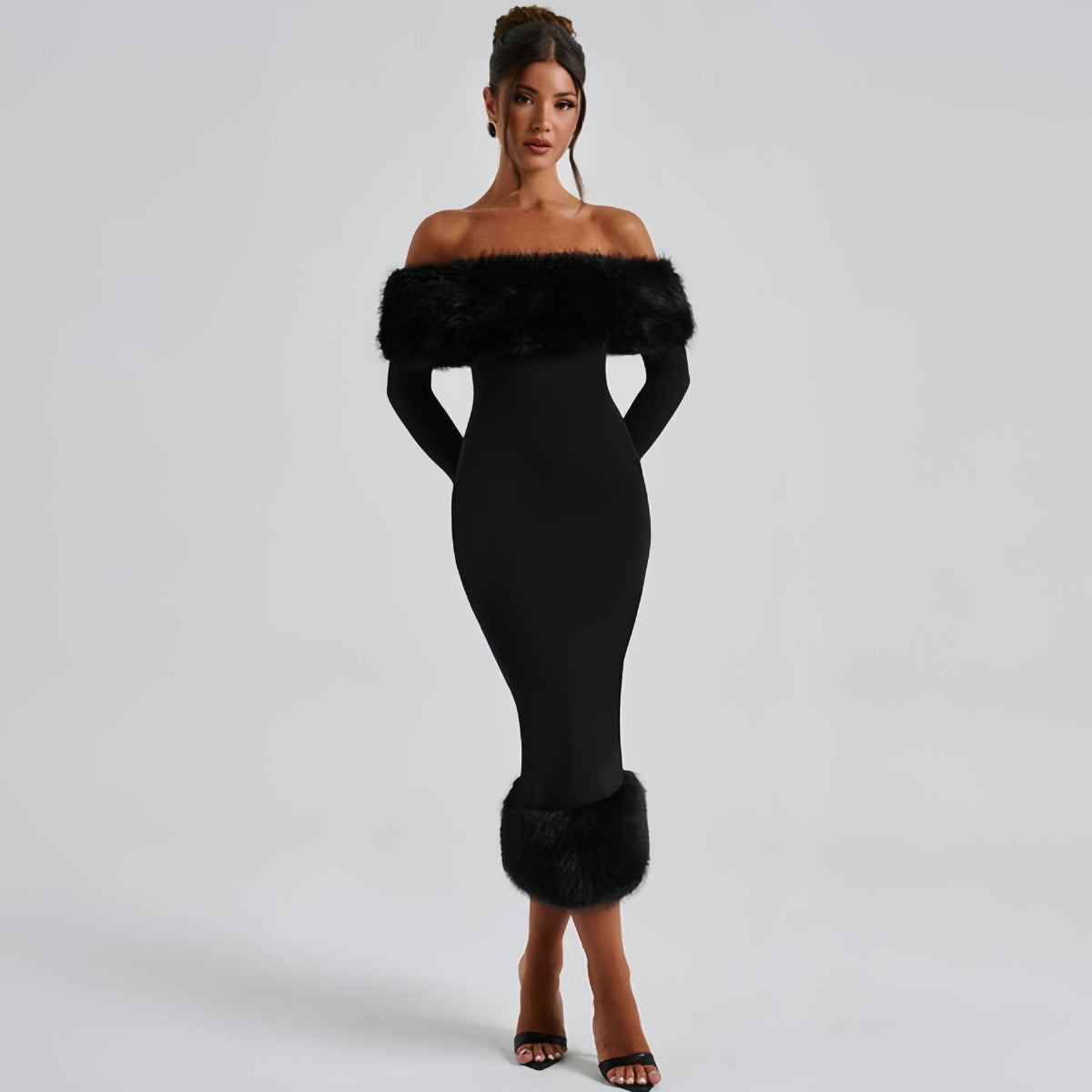 Abendkleid Damen mit Off-Shoulder-Ausschnitt und langen Ärmeln - 4 - Annoboutique