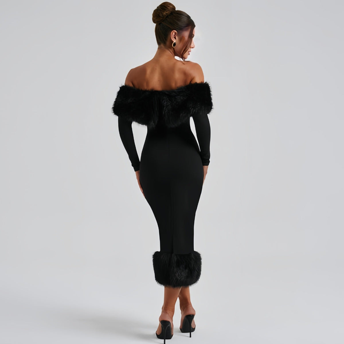 Abendkleid Damen mit Off-Shoulder-Ausschnitt und langen Ärmeln - 5 - Annoboutique