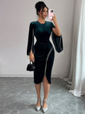 Abendkleid Damen mit Wickelschnitt und Fransenärmel - 1 - Annoboutique