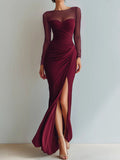 Abendkleid Damen mit Wickel-Design und V-Ausschnitt, langarm - 1 - Annoboutique