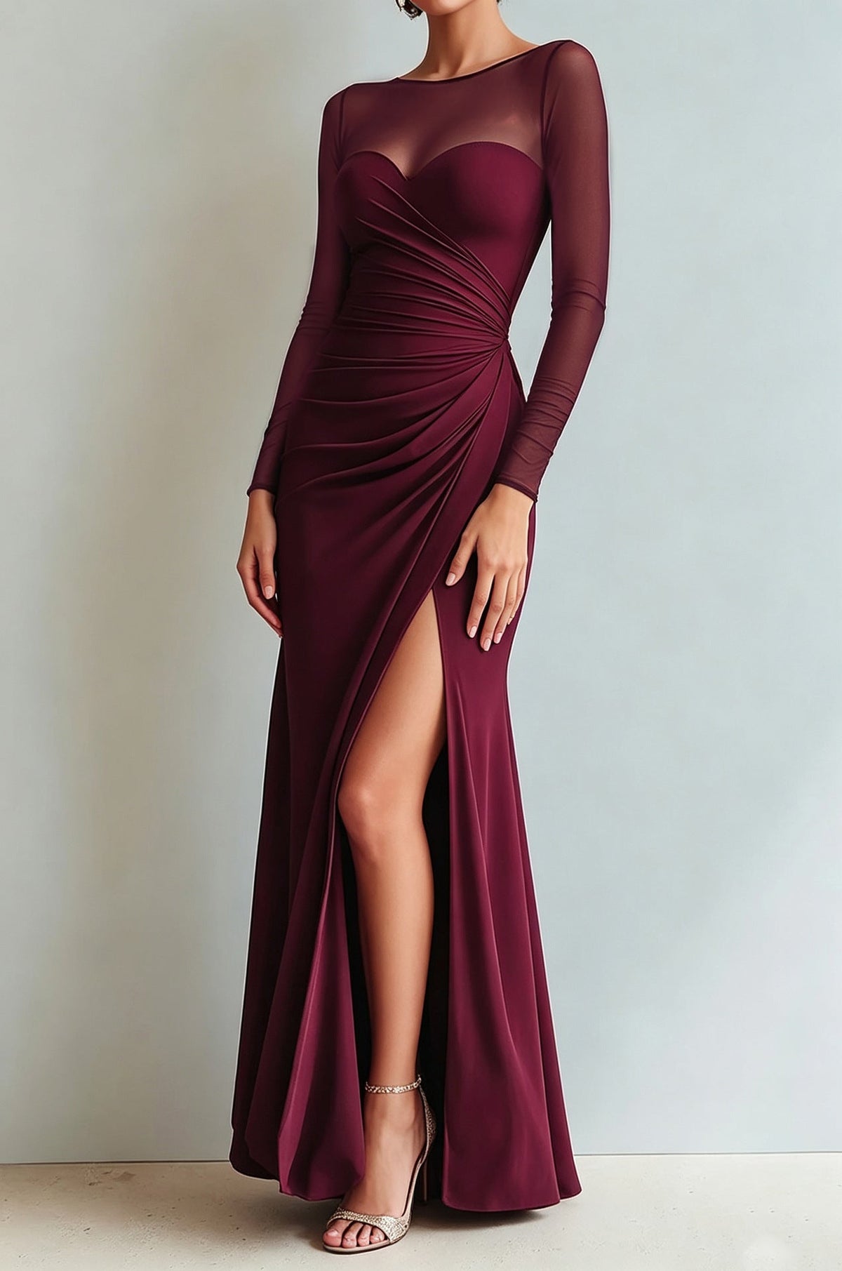 Abendkleid Damen mit Wickel-Design und V-Ausschnitt, langarm - 4 - Annoboutique