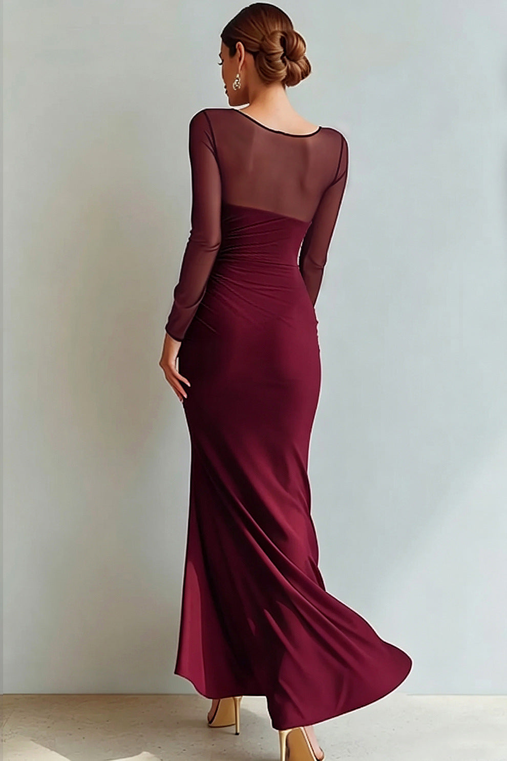 Abendkleid Damen mit Wickel-Design und V-Ausschnitt, langarm - 5 - Annoboutique