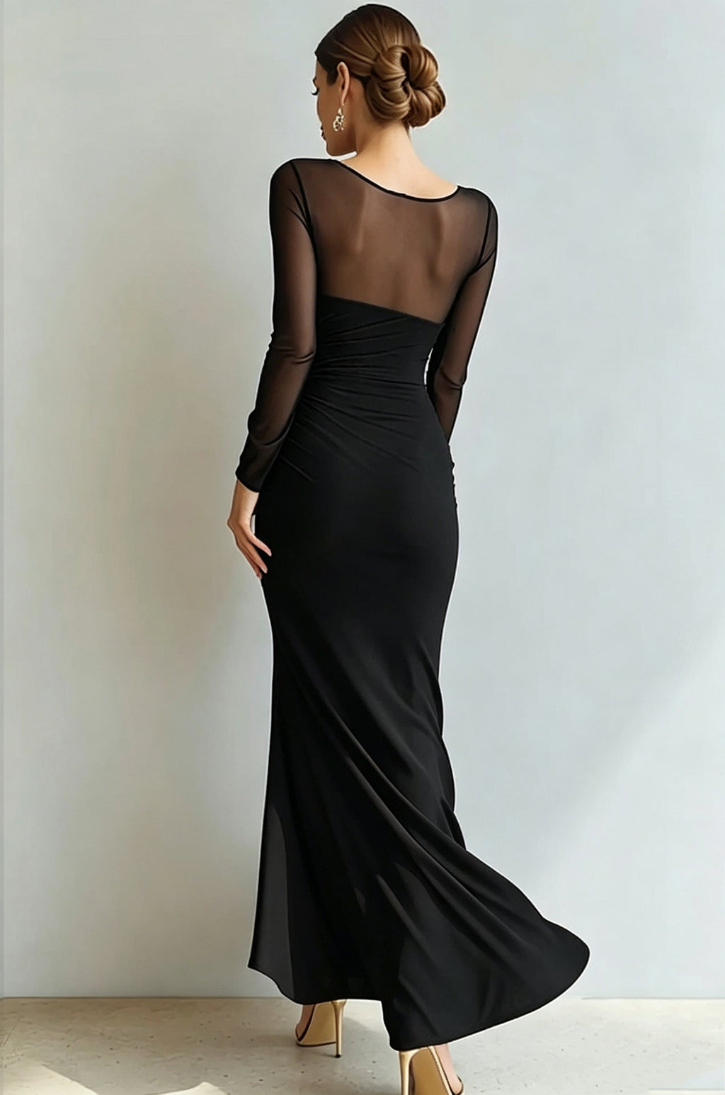 Abendkleid Damen mit Wickel-Design und V-Ausschnitt, langarm - 10 - Annoboutique