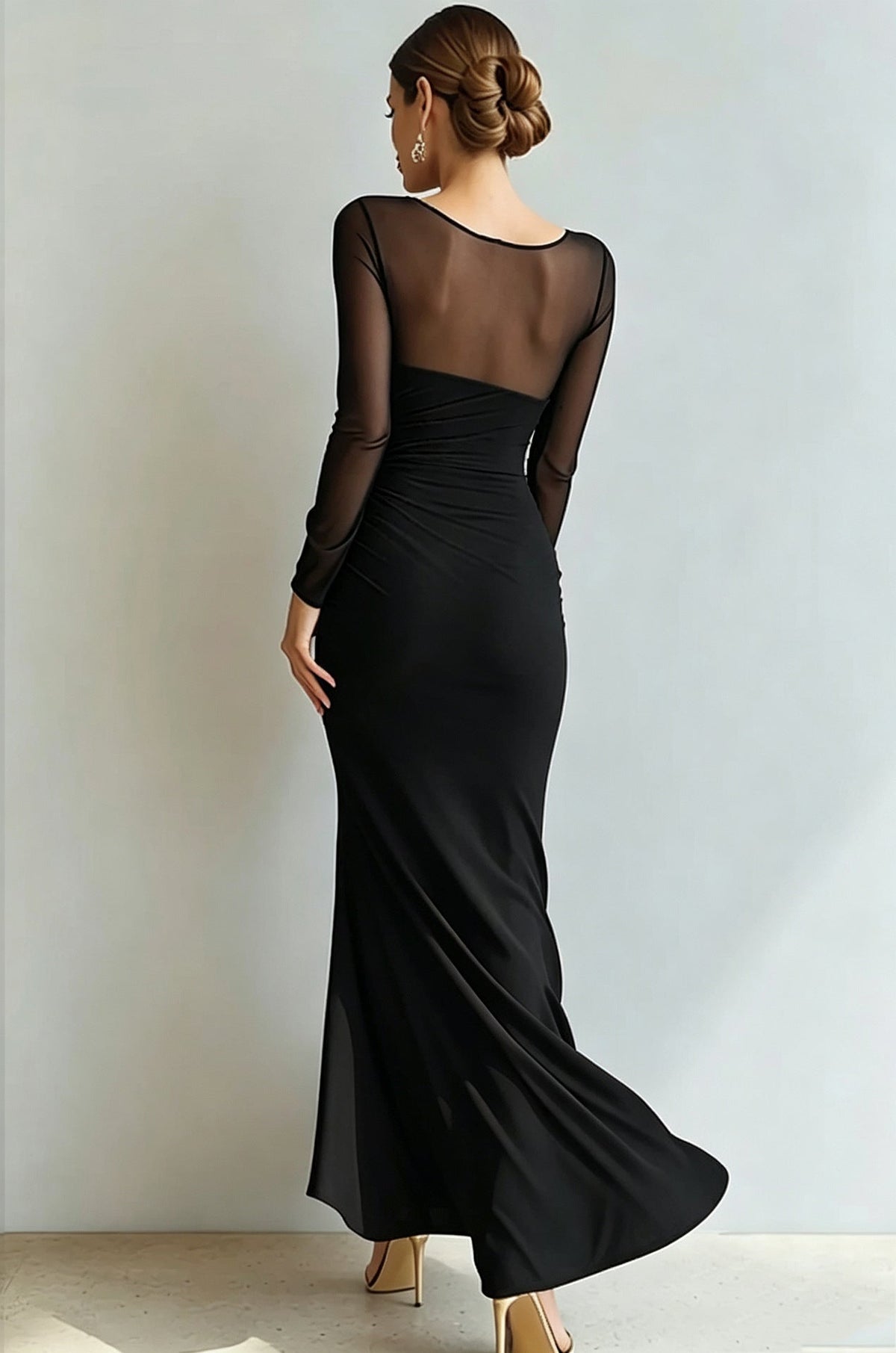 Abendkleid Damen mit Wickel-Design und V-Ausschnitt, langarm - 10 - Annoboutique