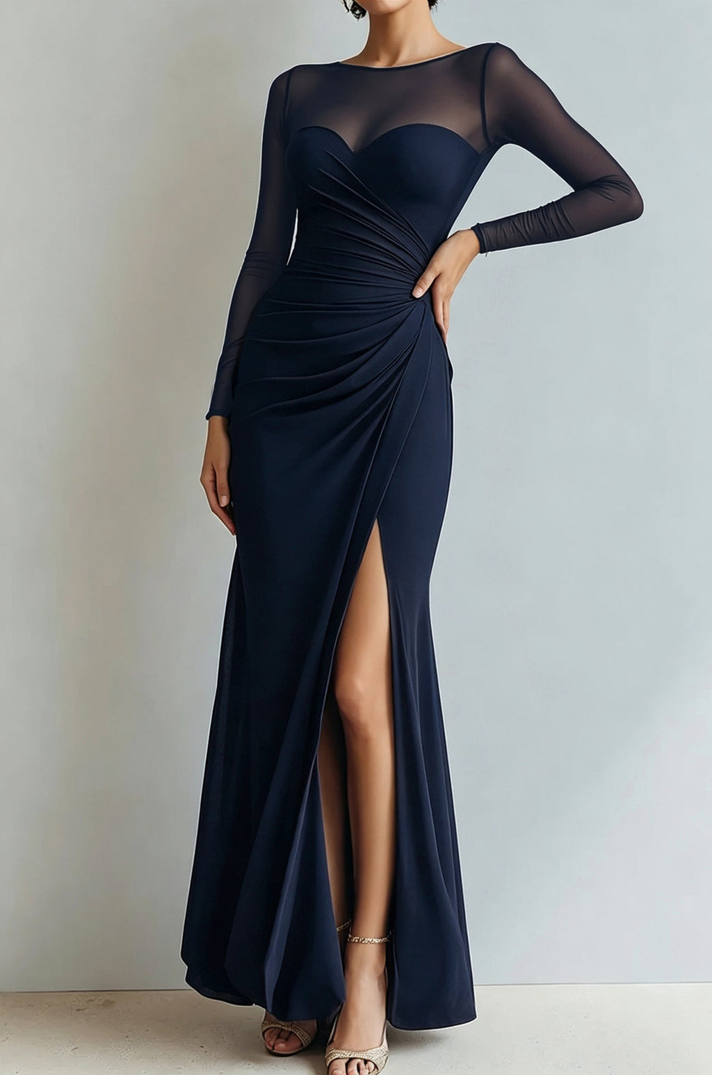 Abendkleid Damen mit Wickel-Design und V-Ausschnitt, langarm - 14 - Annoboutique