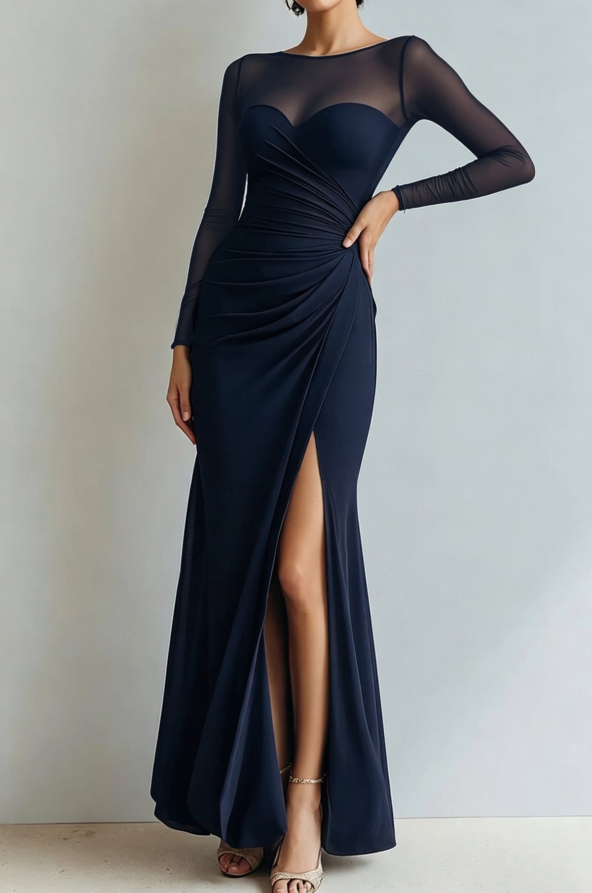Abendkleid Damen mit Wickel-Design und V-Ausschnitt, langarm - 14 - Annoboutique