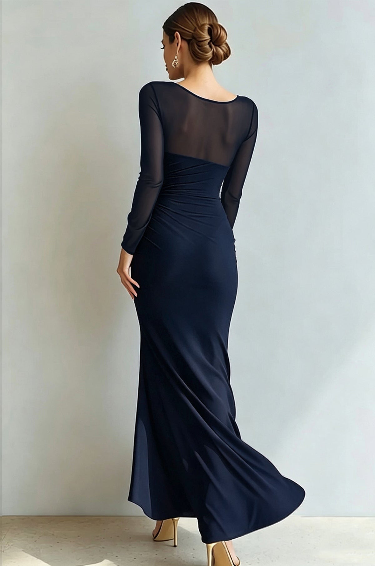 Abendkleid Damen mit Wickel-Design und V-Ausschnitt, langarm - 15 - Annoboutique