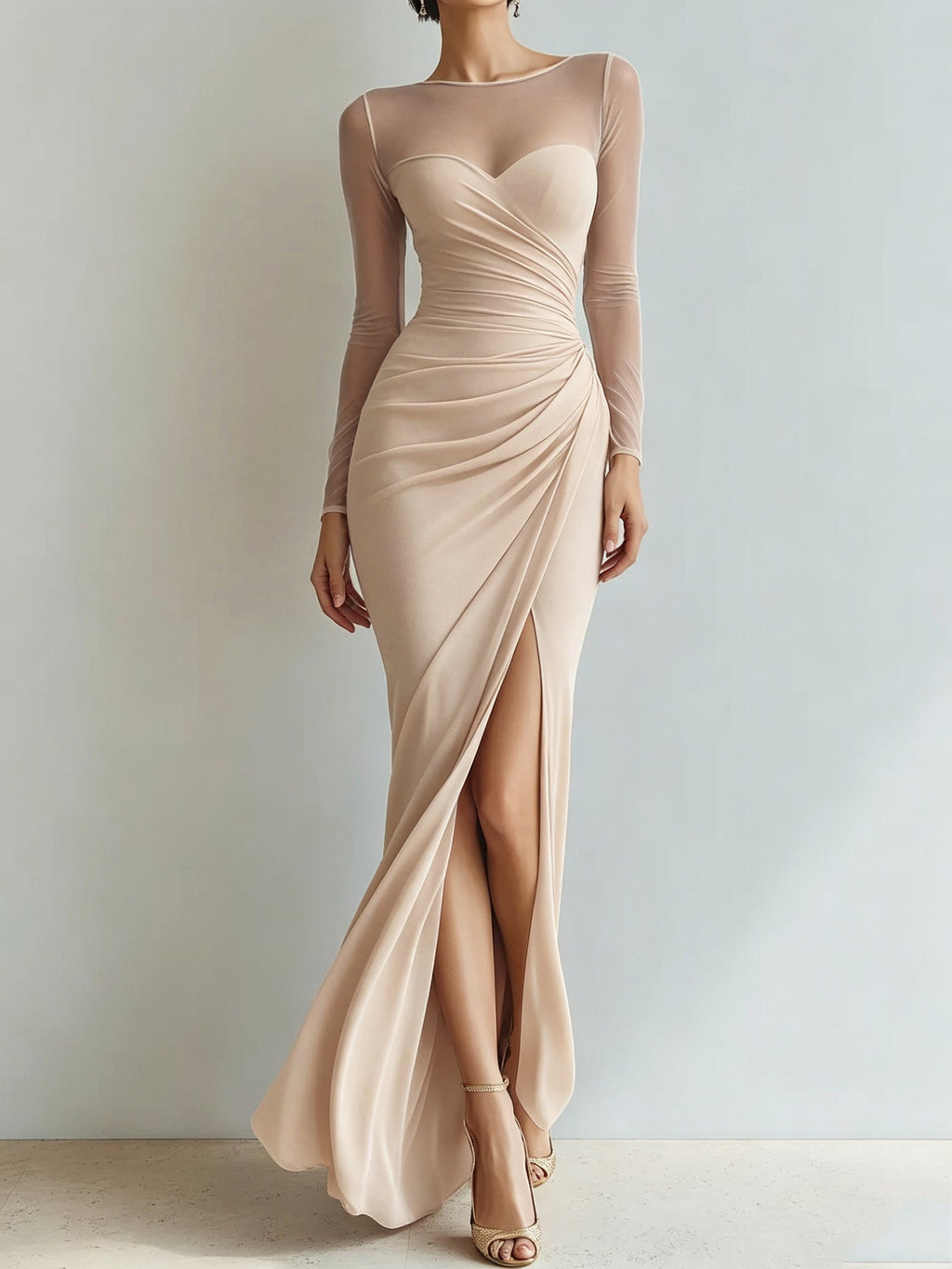 Abendkleid Damen mit Wickel-Design und V-Ausschnitt, langarm - 16 - Annoboutique