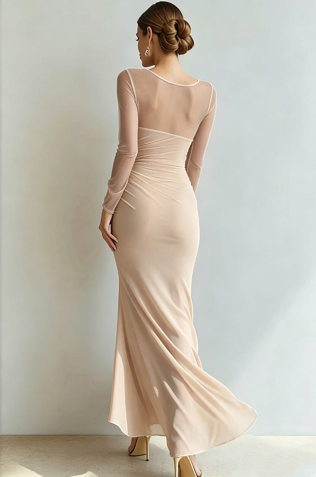 Abendkleid Damen mit Wickel-Design und V-Ausschnitt, langarm - 20 - Annoboutique