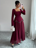 Maxikleid Damen mit quadratischem Ausschnitt und schwingenden Ärmeln - 1 - Annoboutique