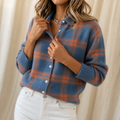 Damen Cardigan mit kariertem Design und Stehkragen - 1 - Annoboutique