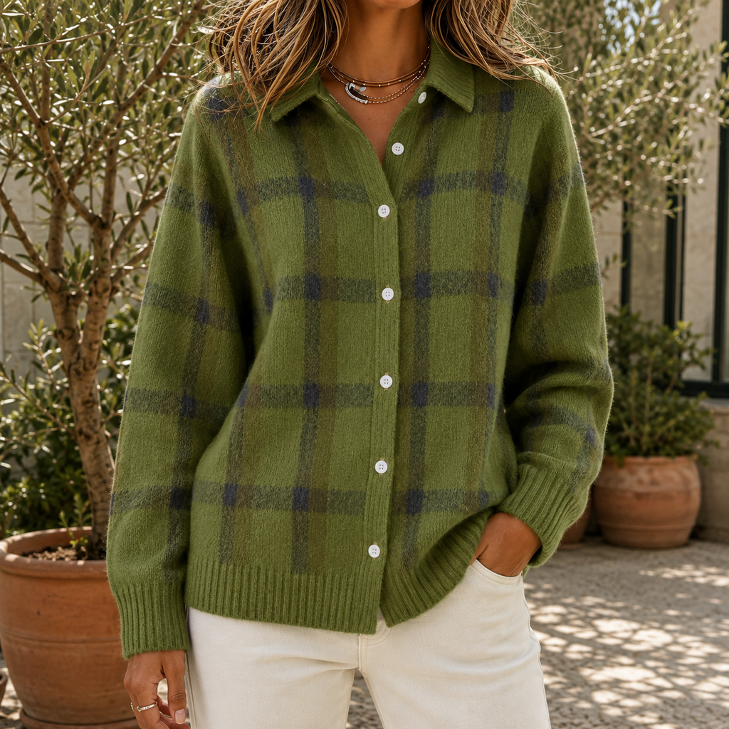 Karo Bluse Damen mit klassischem Kragen und bequemer Passform - 5 - Annoboutique