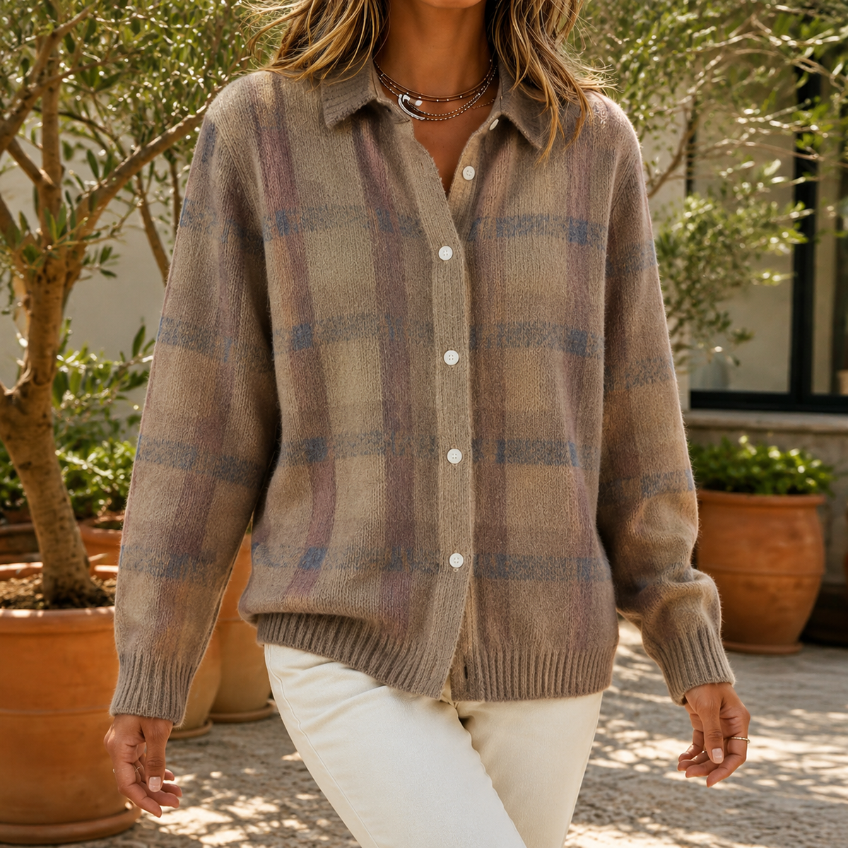 Karo Bluse Damen mit klassischem Kragen und bequemer Passform - 6 - Annoboutique