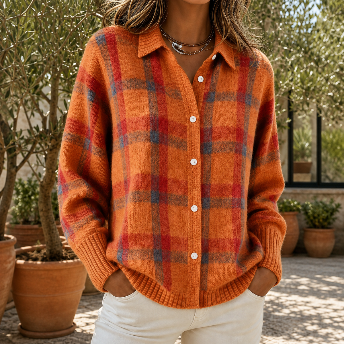 Karo Bluse Damen mit klassischem Kragen und bequemer Passform - 8 - Annoboutique