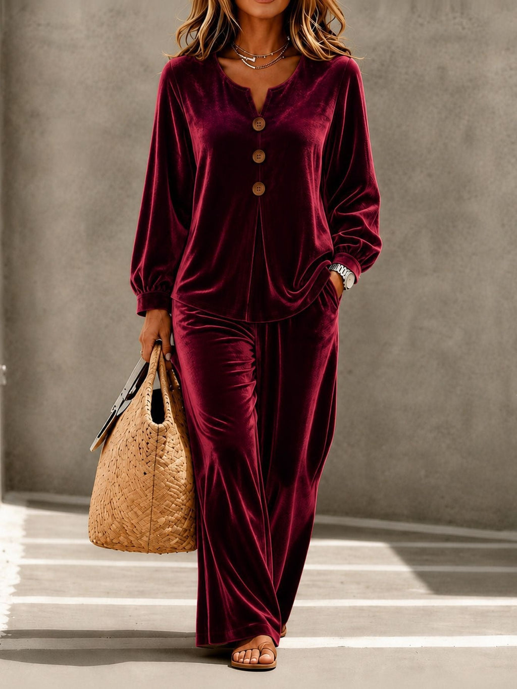 Elegantes Damen-Set mit V-Ausschnitt und langen Ärmeln für entspannte Anlässe - 2 - Annoboutique