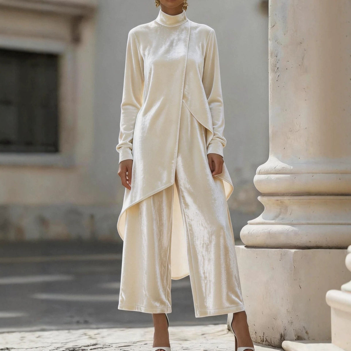 Elegantes Damen Outfit mit asymmetrischem Schnitt und Stehkragen - 1 - Annoboutique