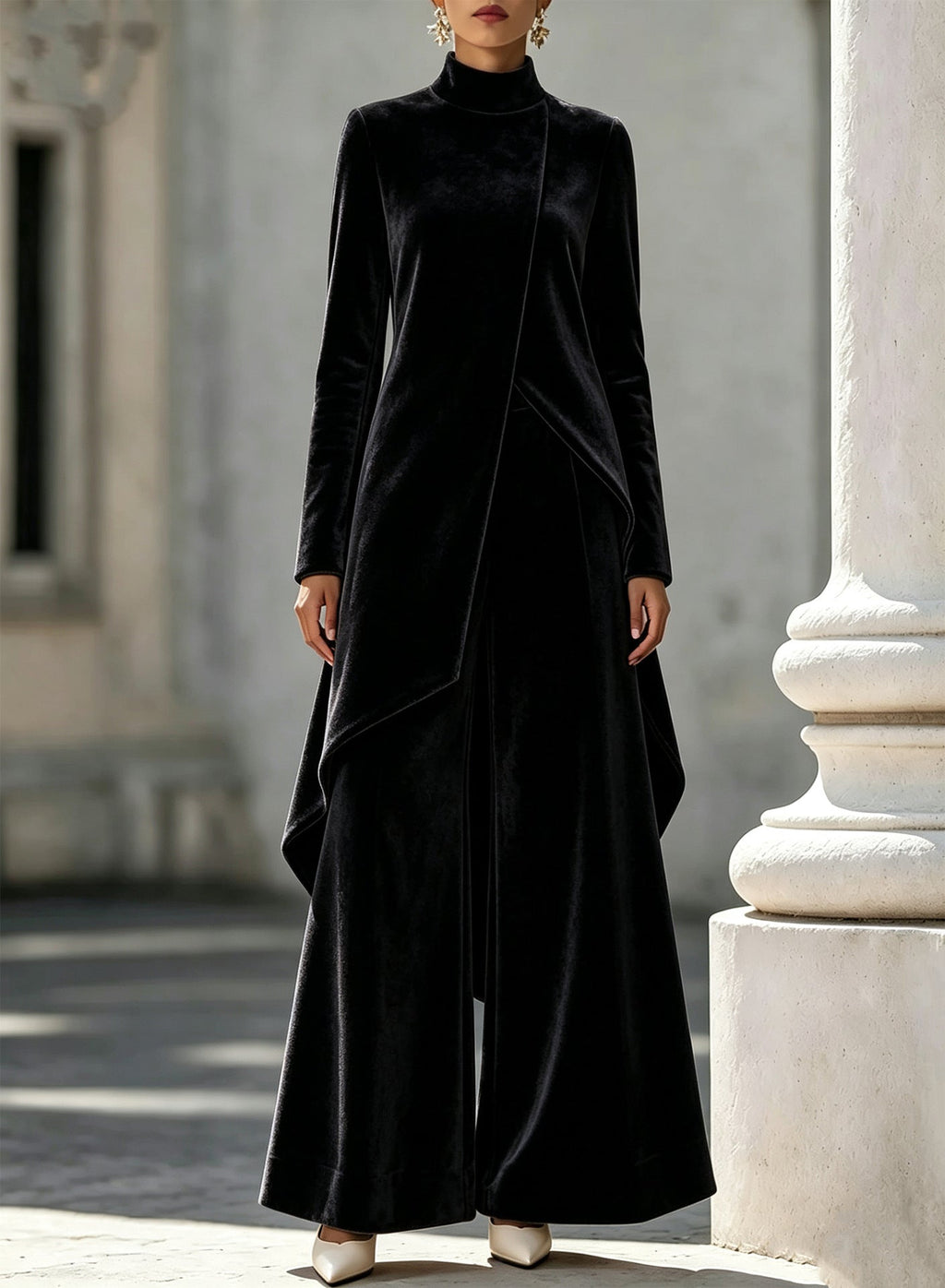 Elegantes Damen Outfit mit asymmetrischem Schnitt und Stehkragen - 5 - Annoboutique