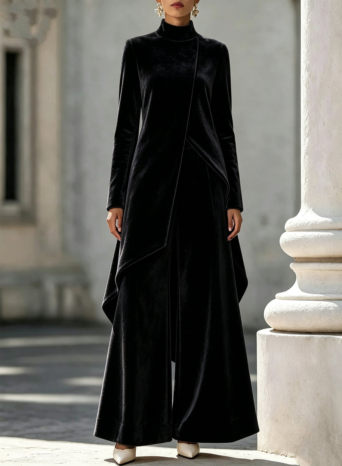 Elegantes Damen Outfit mit asymmetrischem Schnitt und Stehkragen - 5 - Annoboutique