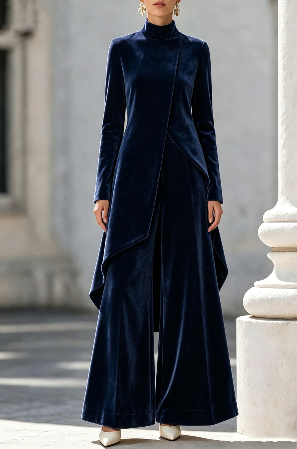 Elegantes Damen Outfit mit asymmetrischem Schnitt und Stehkragen - 6 - Annoboutique