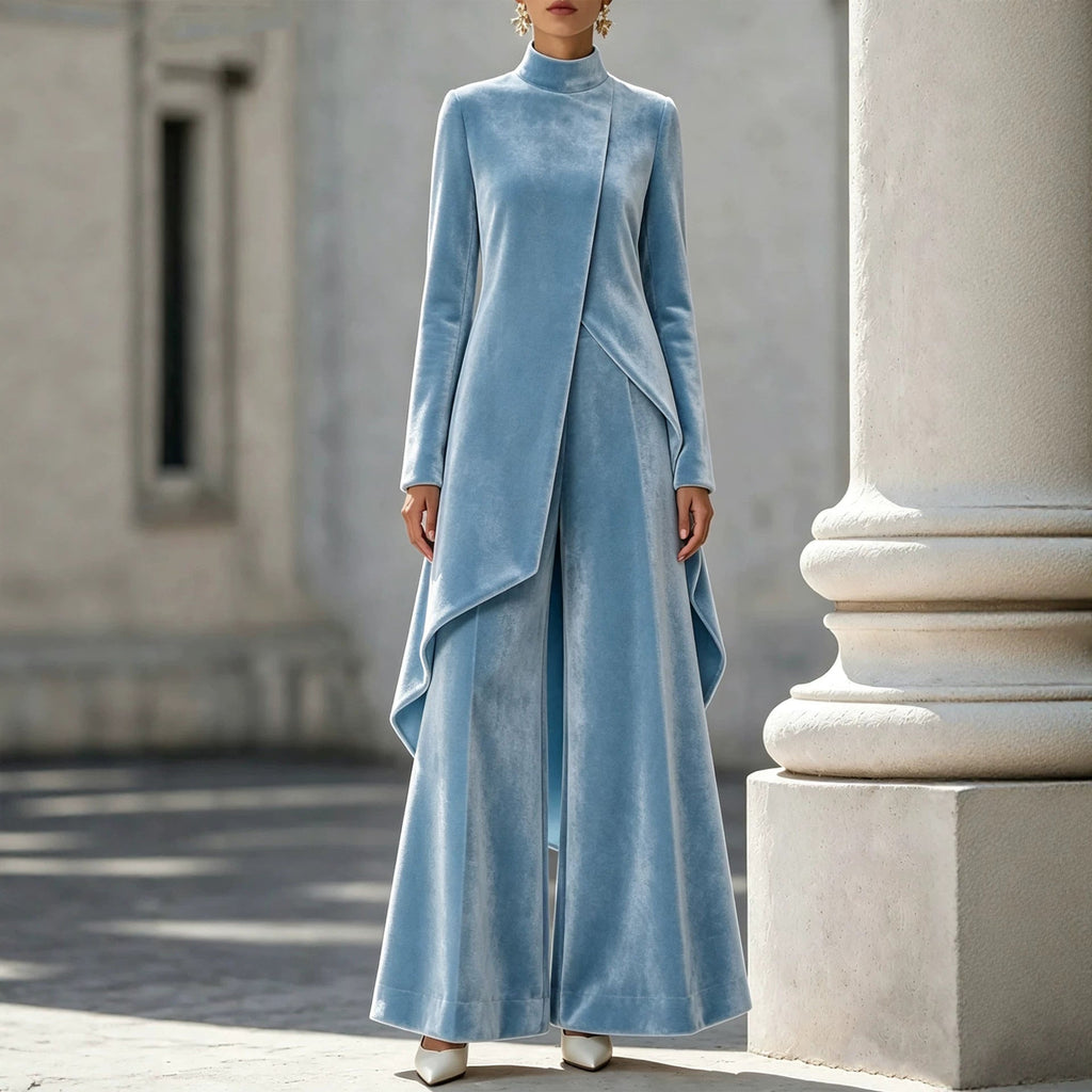 Elegantes Damen Outfit mit asymmetrischem Schnitt und Stehkragen - 7 - Annoboutique