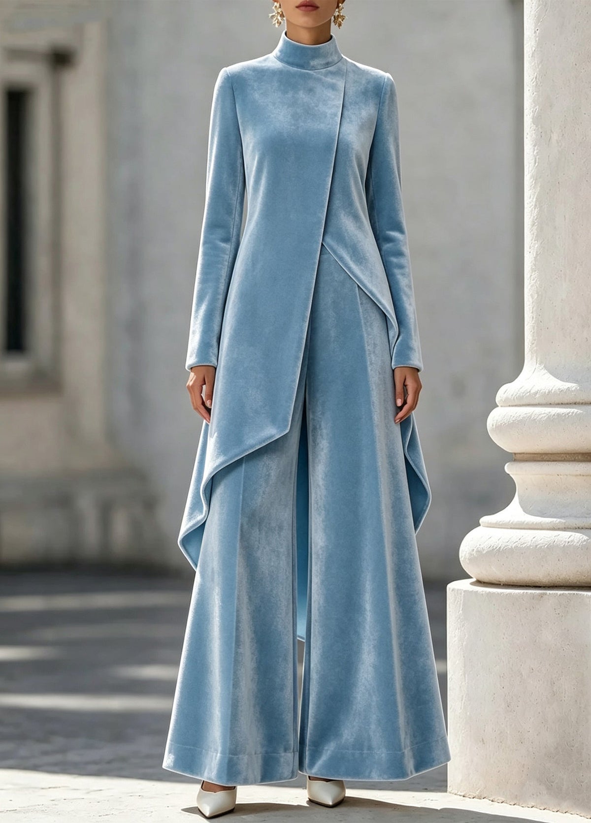Elegantes Damen Outfit mit asymmetrischem Schnitt und Stehkragen - 8 - Annoboutique