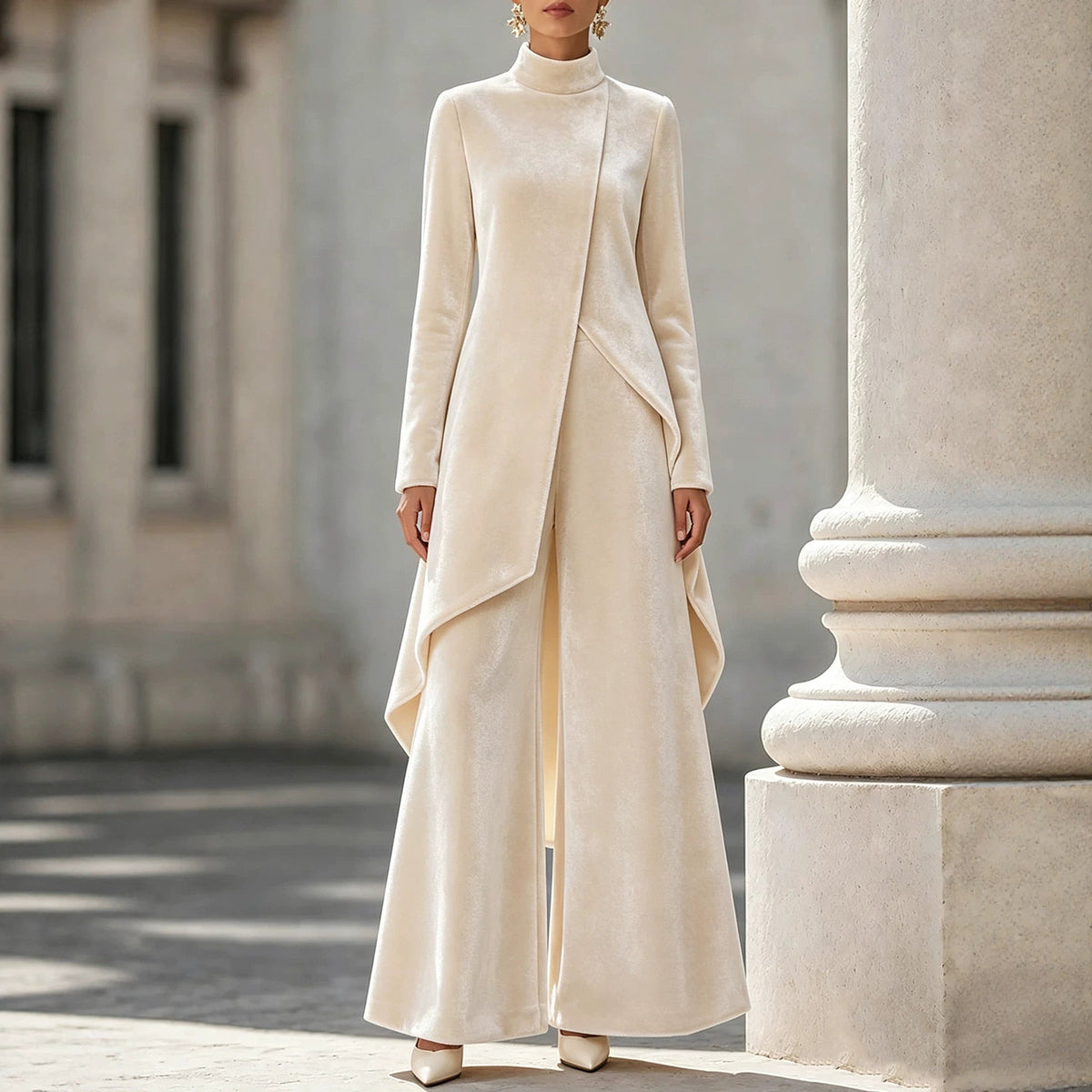 Elegantes Damen Outfit mit asymmetrischem Schnitt und Stehkragen - 10 - Annoboutique