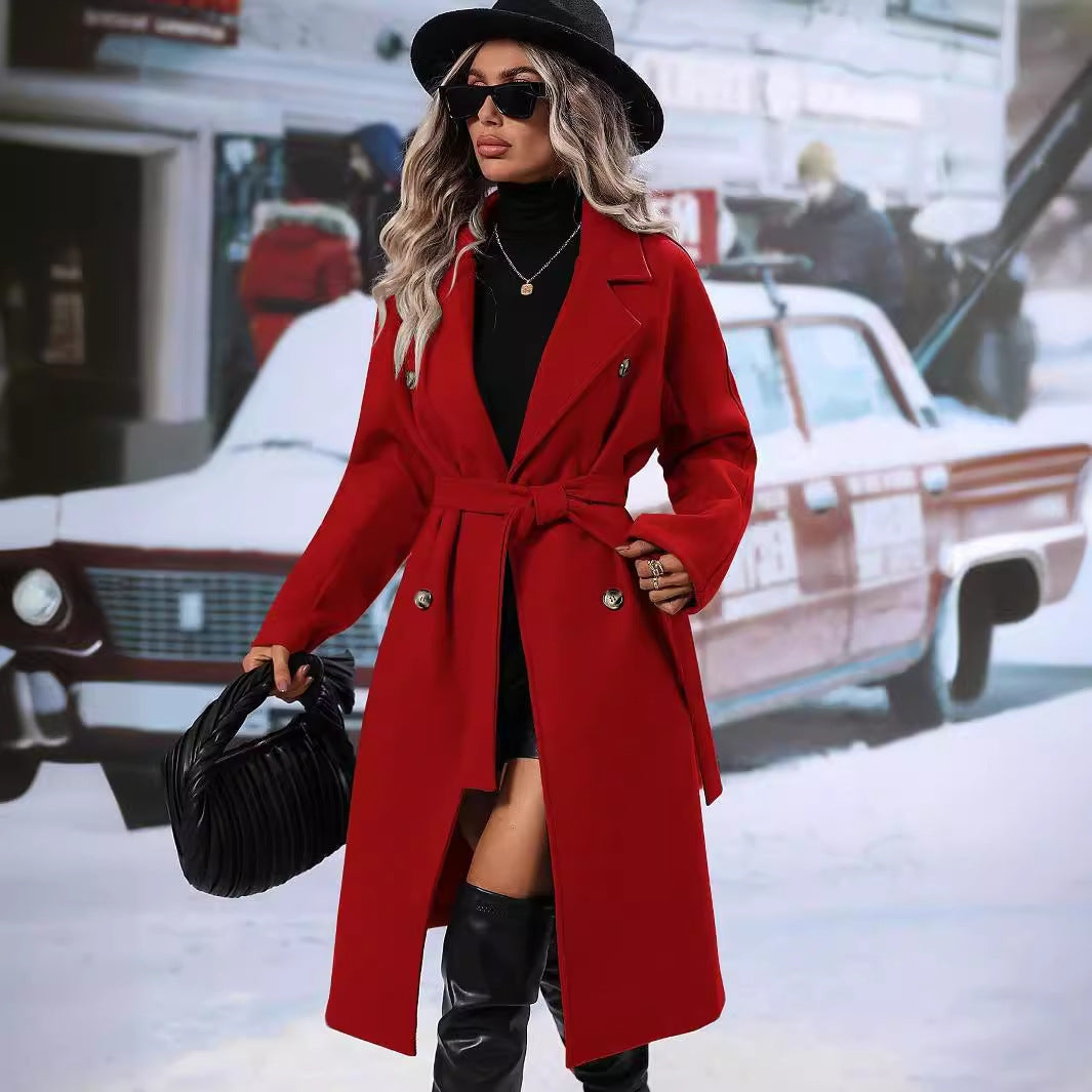 Wollmantel Damen mit Gürtel und taillierter Passform - 3 - Annoboutique
