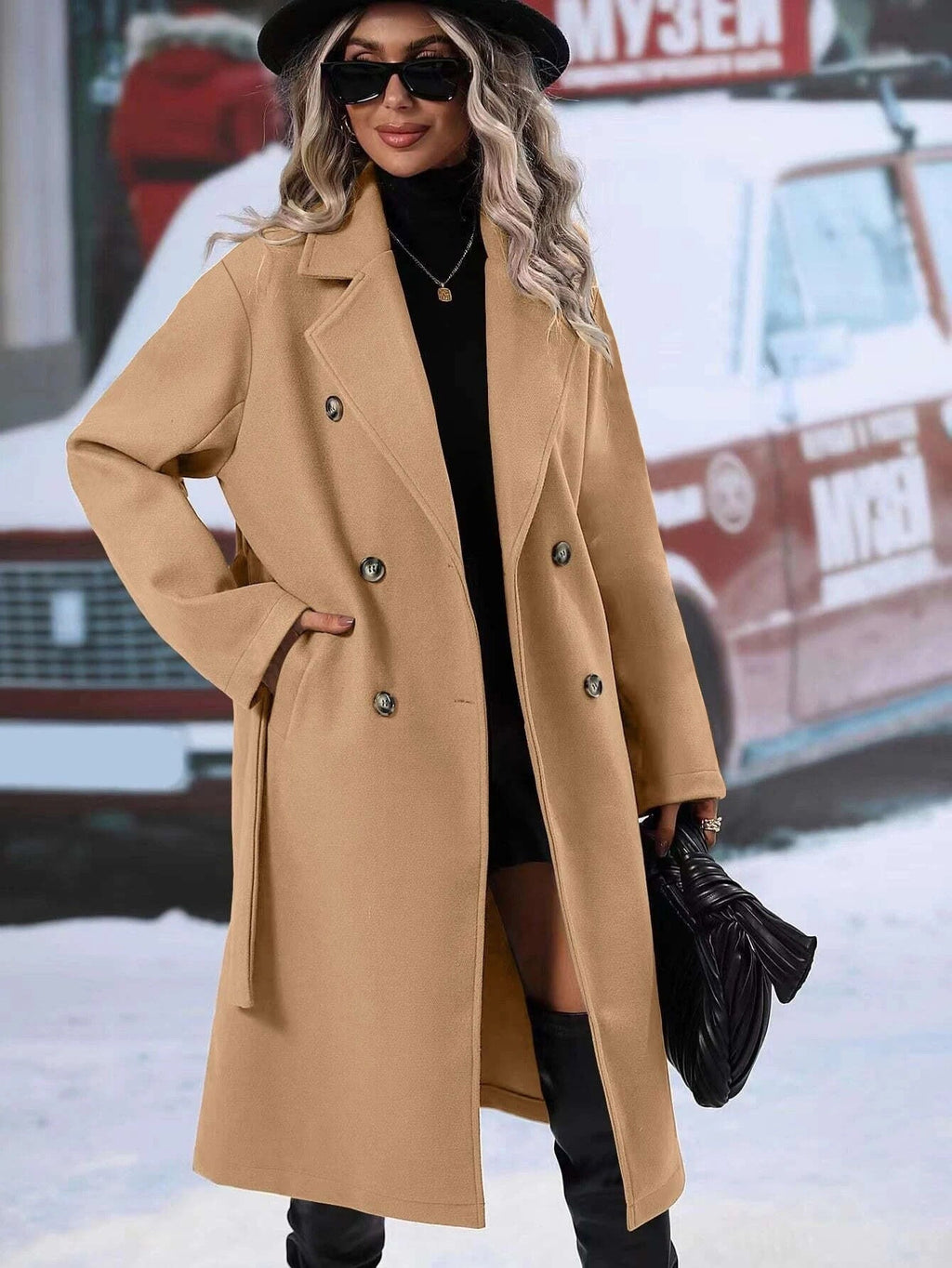 Wollmantel Damen mit Gürtel und taillierter Passform - 7 - Annoboutique