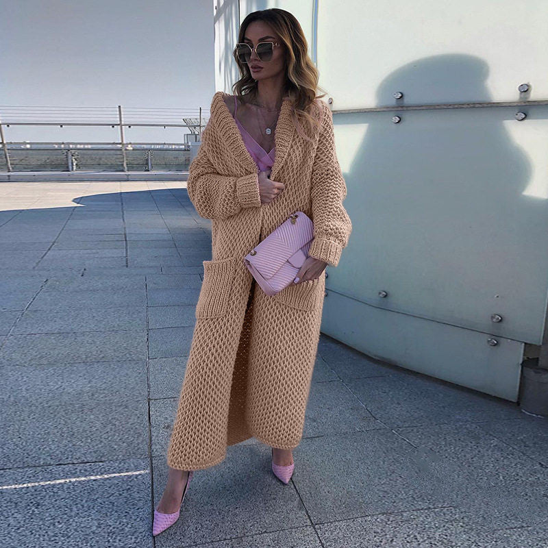 Langer Cardigan Damen mit Taschen und offenem Kragen - 2 - Annoboutique