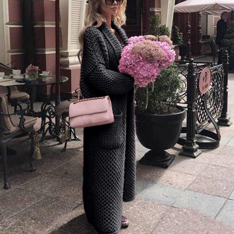 Langer Cardigan Damen mit Taschen und offenem Kragen - 4 - Annoboutique