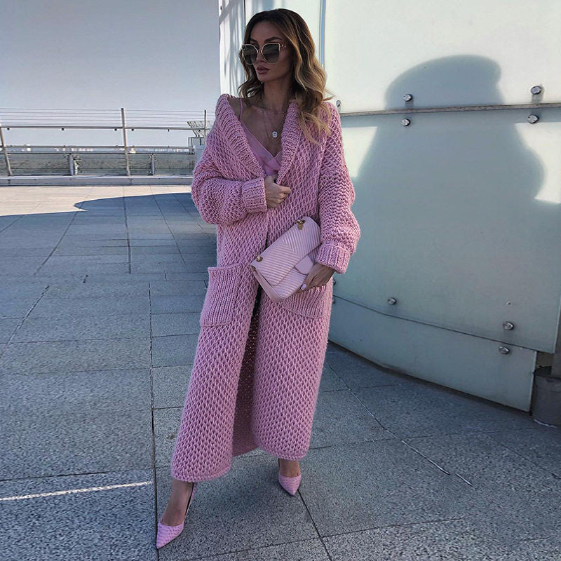 Langer Cardigan Damen mit Taschen und offenem Kragen - 6 - Annoboutique
