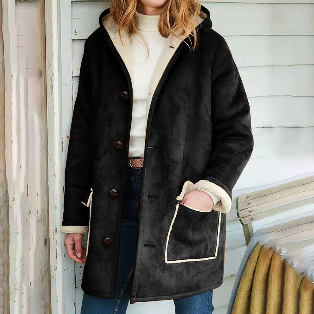 Damen Mantel mit Kapuze und praktischen Taschen - 4 - Annoboutique