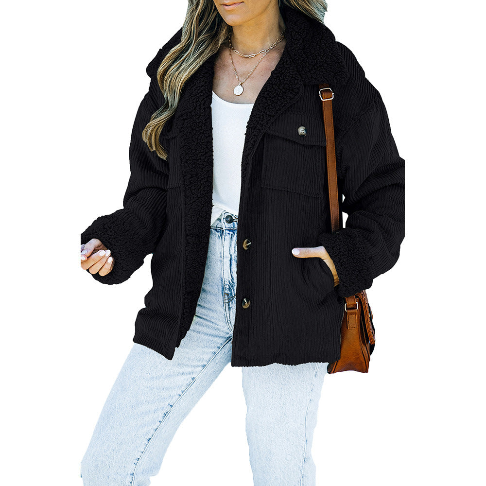 Damen Jacke mit Fleecekragen und Taschen - 8 - Annoboutique