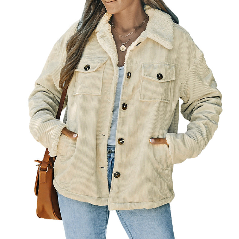 Damen Jacke mit Fleecekragen und Taschen - 10 - Annoboutique