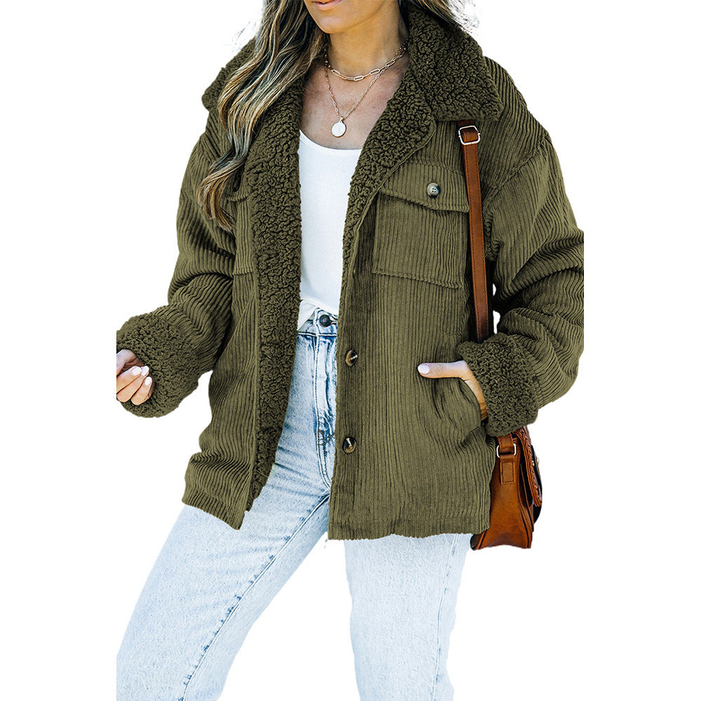 Damen Jacke mit Fleecekragen und Taschen - 11 - Annoboutique