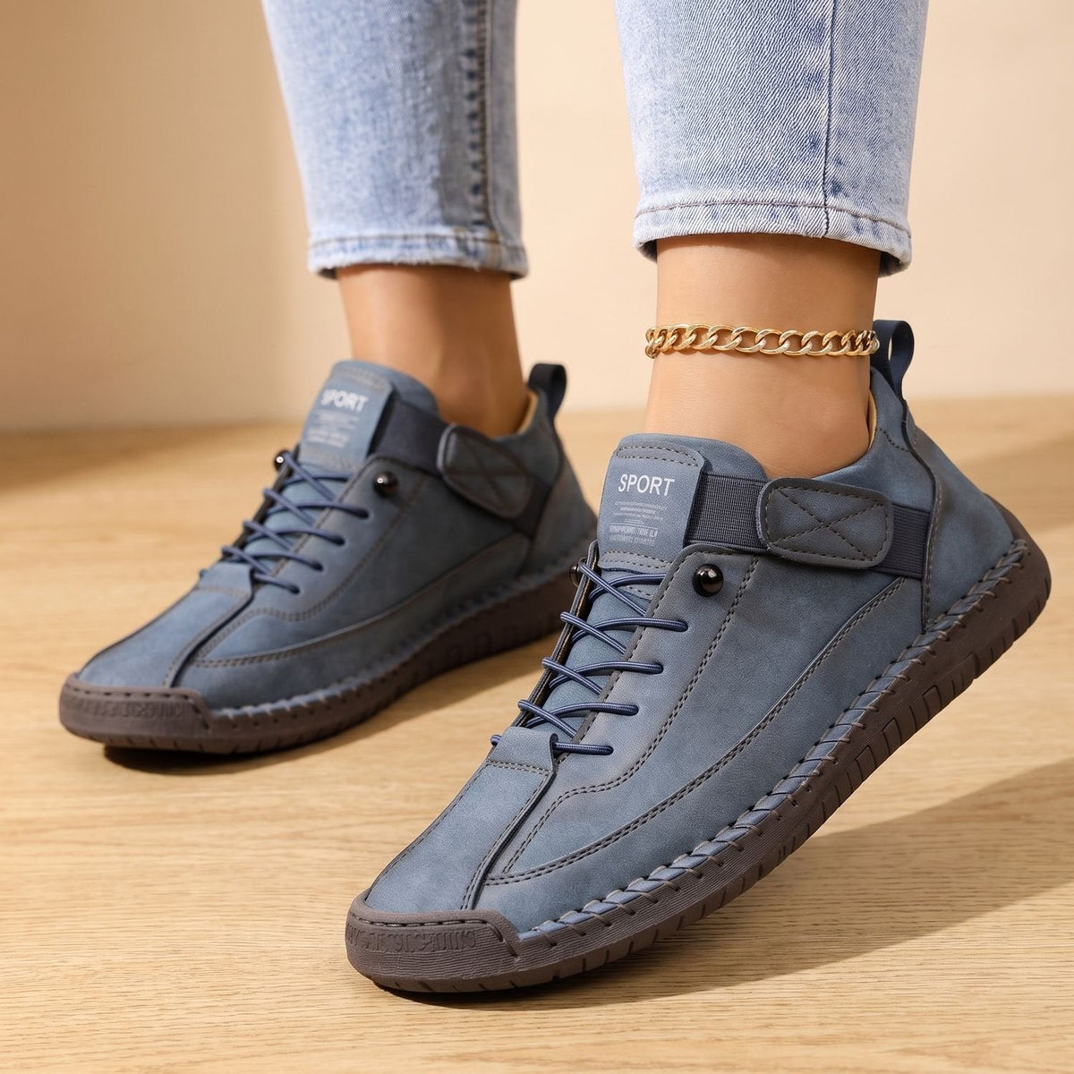 Damen Sneakers mit Schnürung und Klettverschluss in Braun - 2 - Annoboutique