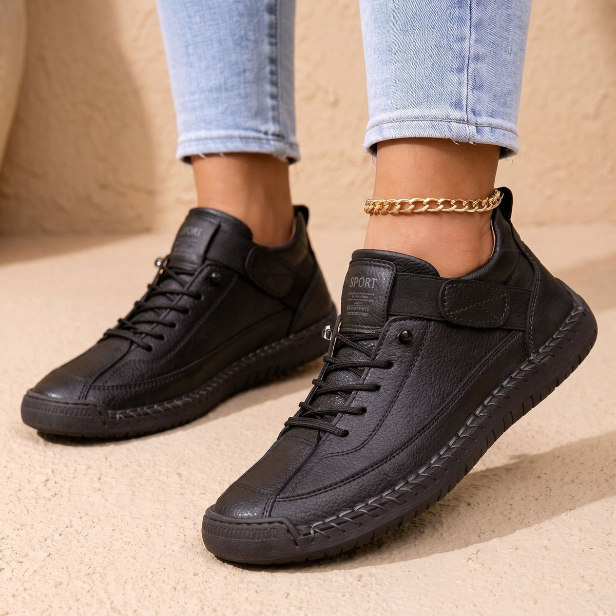 Damen Sneakers mit Schnürung und Klettverschluss in Braun - 4 - Annoboutique
