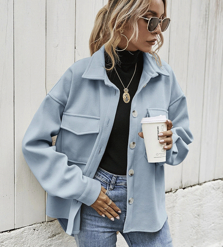 Oversized Jacke Damen mit Kragen und praktischen Taschen - 1 - Annoboutique