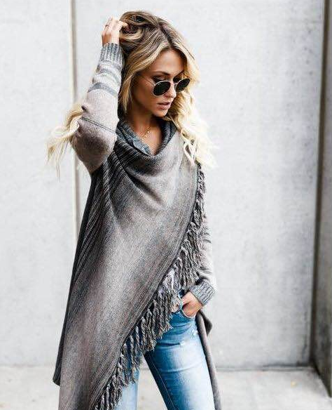 Cardigan Damen mit Streifen und Fransen – lässige Passform - 4 - Annoboutique