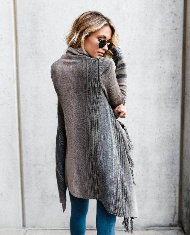 Cardigan Damen mit Streifen und Fransen – lässige Passform - 5 - Annoboutique