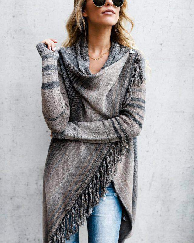 Cardigan Damen mit Streifen und Fransen – lässige Passform - 6 - Annoboutique