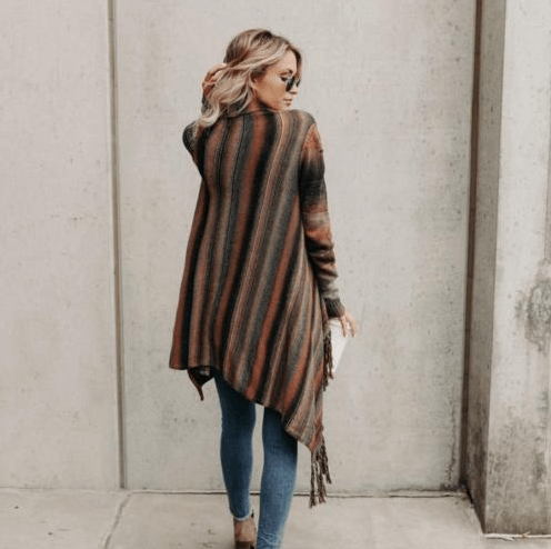 Cardigan Damen mit Streifen und Fransen – lässige Passform - 7 - Annoboutique