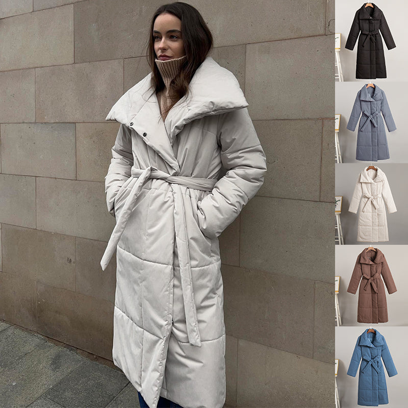 Wickelmantel Damen mit breitem Kragen und Taillengürtel, lang - 1 - Annoboutique