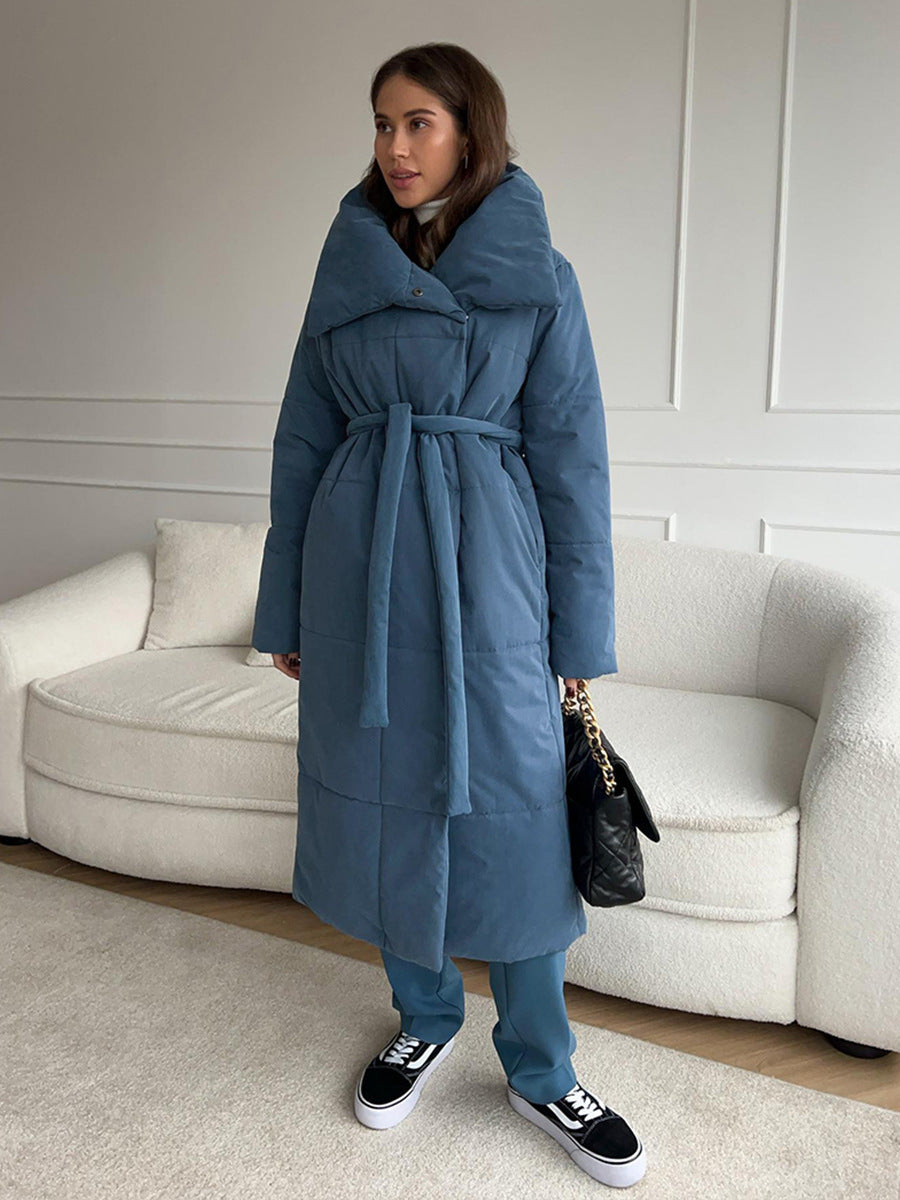 Wickelmantel Damen mit breitem Kragen und Taillengürtel, lang - 3 - Annoboutique