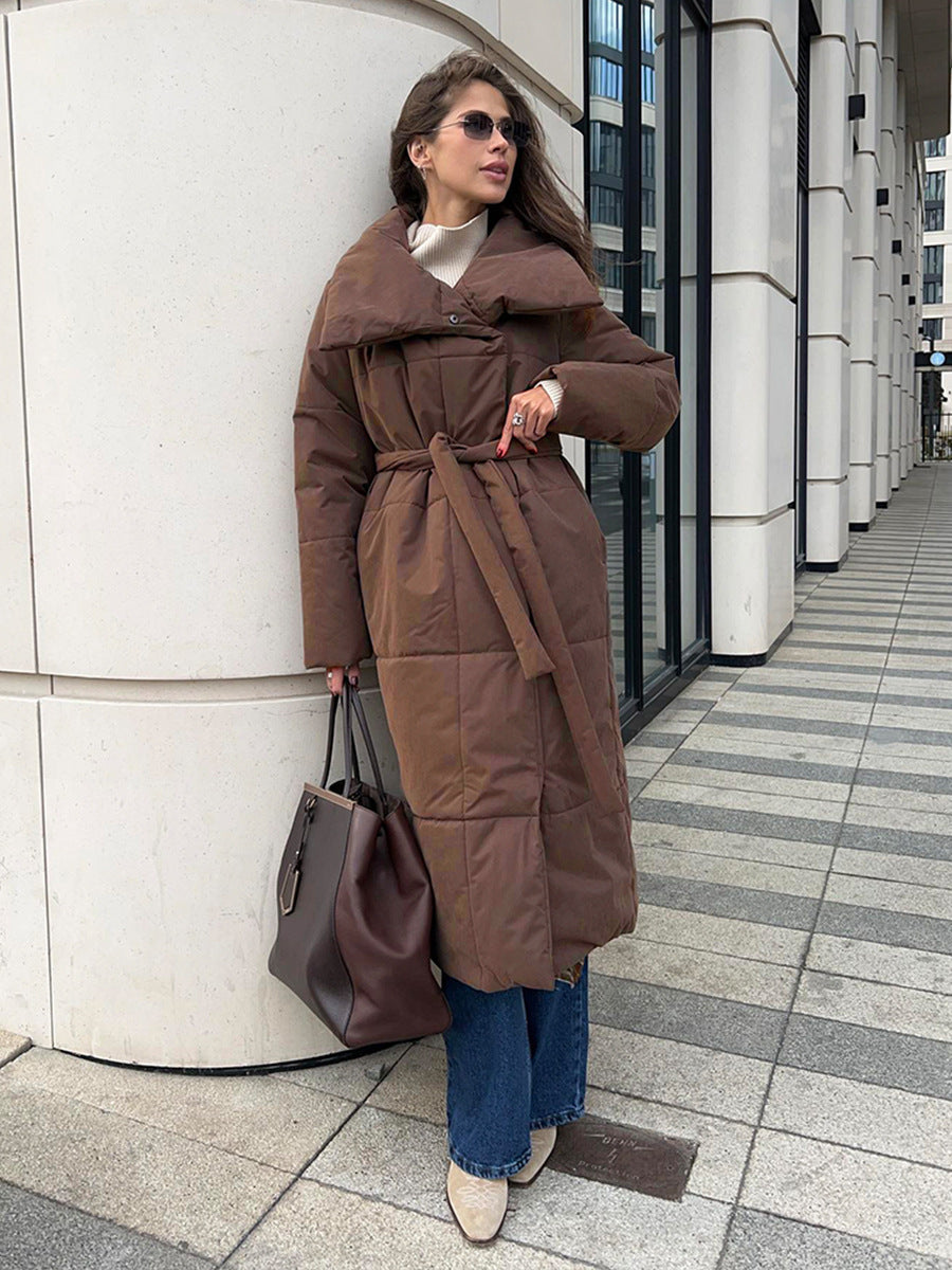 Wickelmantel Damen mit breitem Kragen und Taillengürtel, lang - 8 - Annoboutique